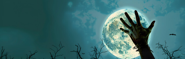 Canvas Print - halloween zombie hand in front of full moon