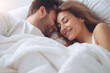 © useful pictures - Happy Young Couple Cuddling Together in the Bed. Beautiful Girl and Handsome Boy Having Lazy Leisurely Morning in cozy bedroom, Slowly Waking up in the Morning of St Valentine day