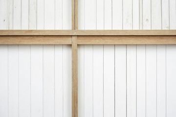 Canvas Print - White Wooden Wall with Horizontal and Vertical Beams