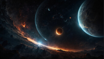 Futuristic cosmic deep space scene beautiful and scary space galaxy planet moon nebula star explosion