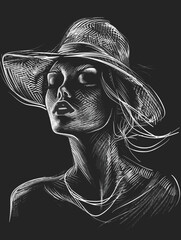 Wall Mural - Hand drawn fashion model in sketch style. Vector illustration on chalkboard background