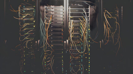 Poster - server rack with network wires elements