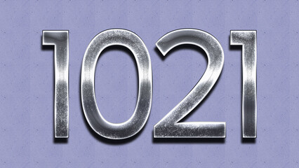 3D Chrome number design of 1021 on purple wall.