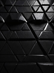 Wall Mural - Dark triangle wall - black 3D render, textured background, high contrast