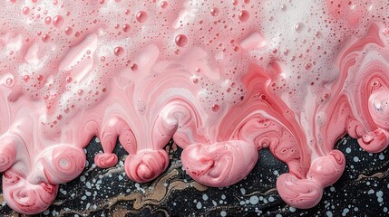 Wall Mural -  A pink and black surface with droplets of water on it