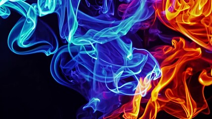 Poster - A close-up shot of blue and orange smoke flowing against a black background.