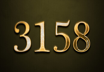 Wall Mural - Old gold effect of 3158 number with 3D glossy style Mockup.