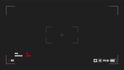 camera horizontal viewfinder template on black background. 4k setting resolution video rec frame. vi