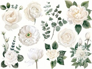 Canvas Print - A watercolor illustration of roses in various blooms and stages, ideal for wallpapers, weddings or decorative prints.