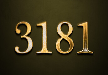 Wall Mural - Old gold effect of 3181 number with 3D glossy style Mockup.