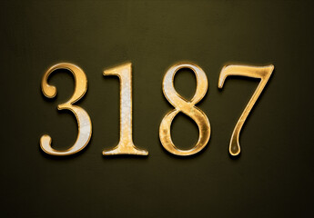 Wall Mural - Old gold effect of 3187 number with 3D glossy style Mockup.