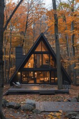 Wall Mural - A-Frame Cabin in Autumn Woods