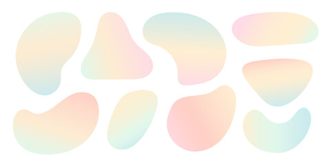 Poster - pastel colors gradient liquid spot blob set isolated on white. irregular geometric shape background 