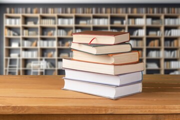 Wall Mural - stack of reading books at library background