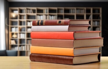Wall Mural - stack of reading books at library background
