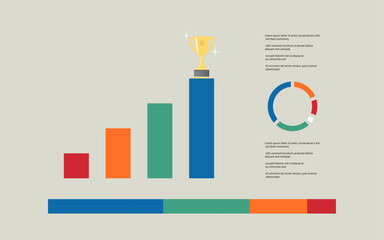 Poster - Business planning strategy annual report concept vector illustration colorful pie chart bar diagram arrow text growth winner cup increase success presentation marketing web banner background