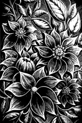 Wall Mural - pattern, seamless, floral, wallpaper, flower, vector, vintage, design, illustration, ornament, decoration, texture, art, leaf, black, flowers, decor, textile, damask, nature, plant, backdrop, fabric, 