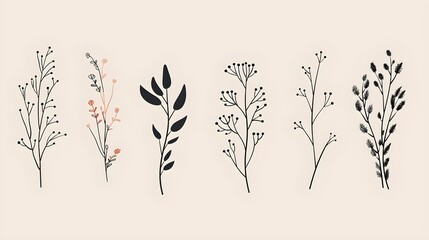 Wall Mural - Vector set of botanical illustrations in minimalist style