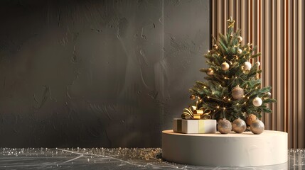Poster - A beautifully decorated Christmas tree stands in front of a dark wall.