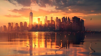 Wall Mural - New York City skyline at sunset