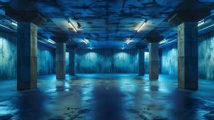 Wall Mural - Underground concrete basement with low key lighting