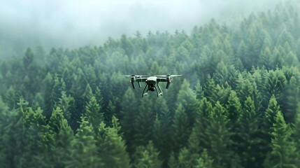 Wall Mural - Aerial view of a drone flying over a forest