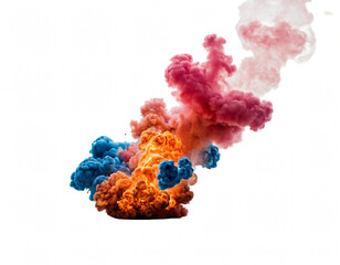 Wall Mural - fire explosion and cloud of smoke in isolated white background