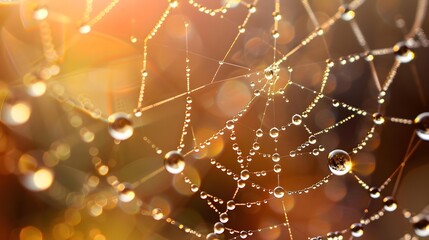 Macro photography of water droplets on a spider web