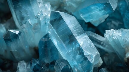 Close-up of natural mineral aquamarine crystals