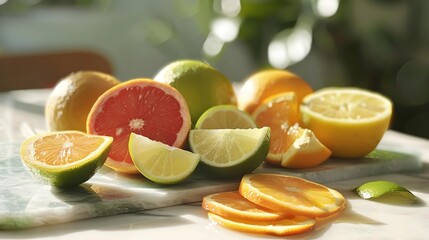 Wall Mural - Cut citrus fruits for health and wellness