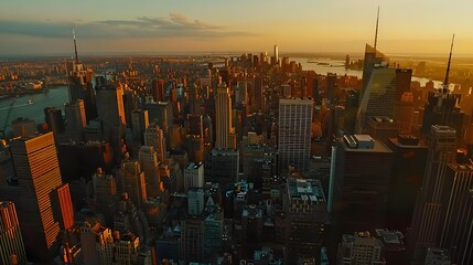 Wall Mural - Aerial panorama of New York City skyline at sunset