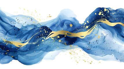 Wall Mural - Blue watercolor illustration with gold accents