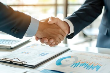 Wall Mural - Businessmen making handshake with partner, greeting, dealing, merger and acquisition, business cooperation concept, joint venture, copy space for business, finance and investment - generative ai