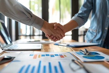 Wall Mural - Businessmen making handshake with partner, greeting, dealing, merger and acquisition, business cooperation concept, joint venture, copy space for business, finance and investment - generative ai