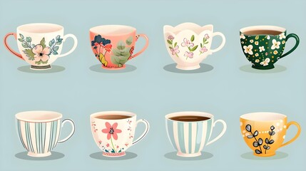 Vintage tea and coffee cup set vector illustration