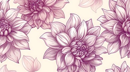 Seamless pattern with hand-drawn Dahlia flower