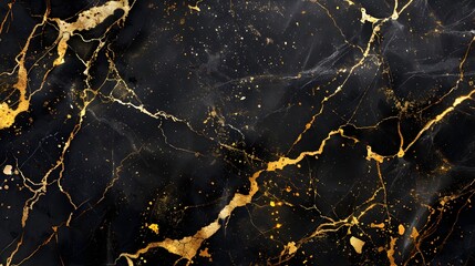 Poster - Black marble texture background with golden veins