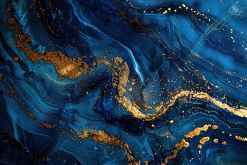 Poster - Luxurious blue and golden swirls creating an elegant marble effect for background use