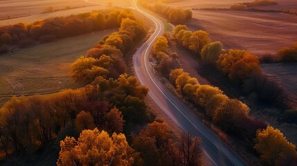 Sticker - Aerial landscape of windy road in autumn scenery