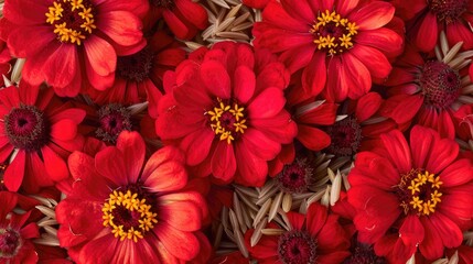 Wall Mural - Zinnia flowers in red on rice grains