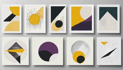 Wall Mural - set of abstract creative minimalist artistic hand painted compositions, illustration