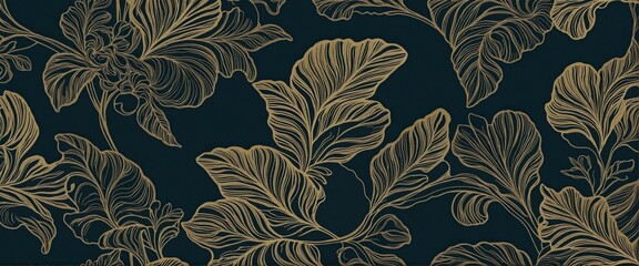 Wall Mural - japanese style, leaves, swirls art deco patterns, illustration