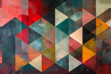 Poster - Modern abstract painting featuring a mosaic of triangles in a dynamic color palette