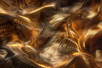 Poster - Luxurious abstract golden waves texture with fluid design and digital illustration, creating a modern, vibrant, and elegant background