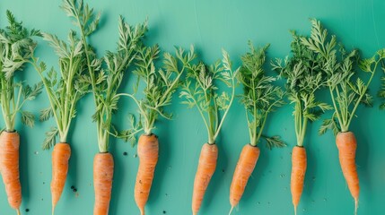 Vibrant green backdrop with developing carrots