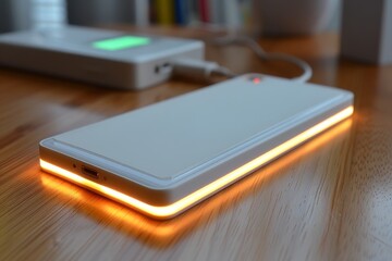 Poster - Portable power bank with glowing light, showcasing modern and sleek design, providing efficient and convenient charging solutions for mobile devices, ideal for travel and on-the-go use