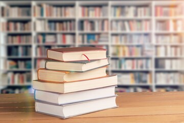 Wall Mural - stack of reading books at library background