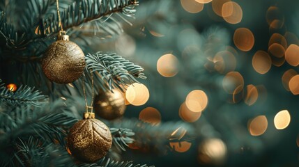 Aufkleber - Holiday themed Golden Ornaments on Fir Branches