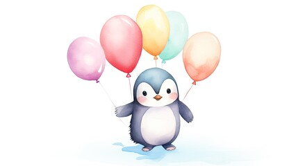 Canvas Print - Cute baby penguin holding balloons