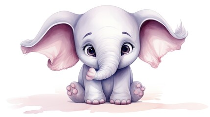 Sticker - watercolor cute and adorable baby elephant